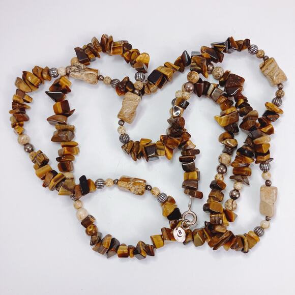 VTG Signed Relios Sterling Silver Tiger’s Eye Jasper Southwestern Necklace Boho - Picture 6 of 11